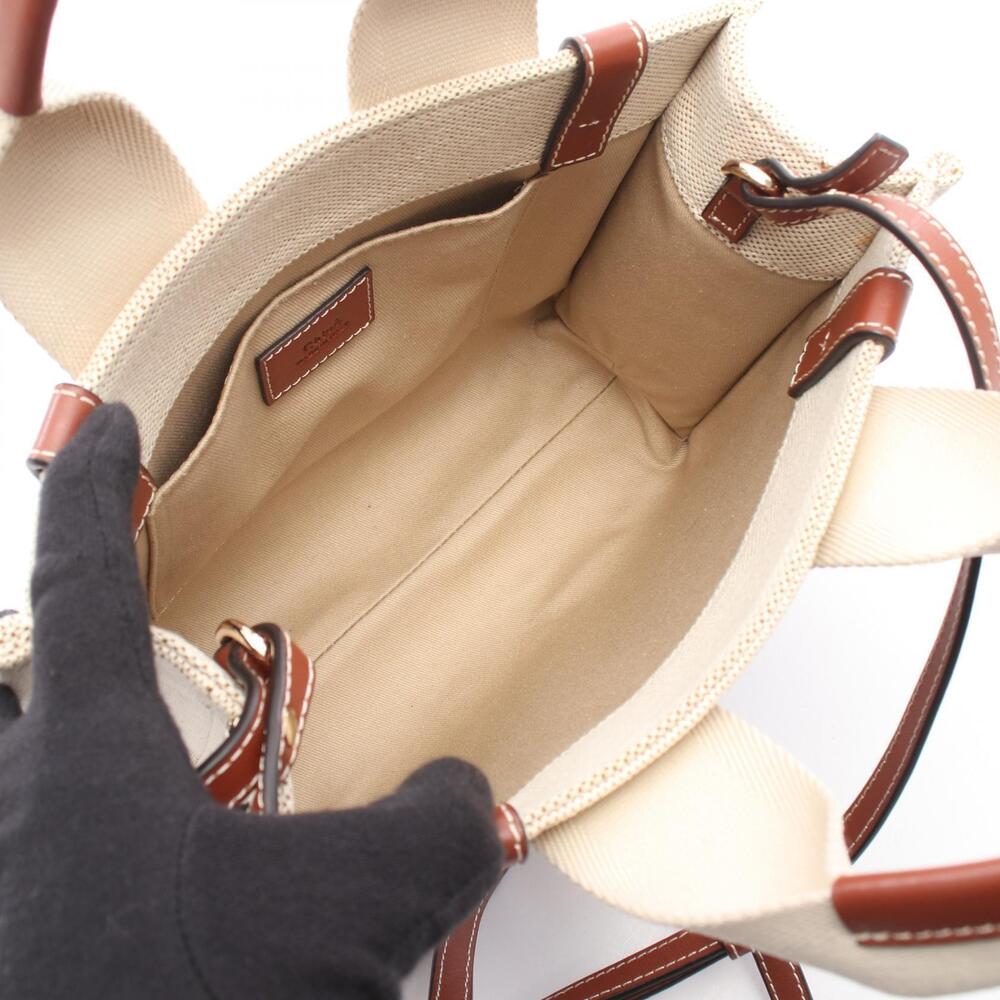 Chloe Woody Handbag Canvas Leather Ivory White Brown - Picture 3 of 5